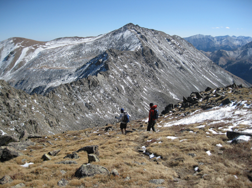 Beginning the traverse to Mount Columbia (in the background, 14,083 ft.)