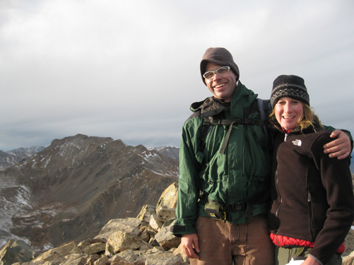 Paul and Jenny on the windy summit of Mount Columbia!