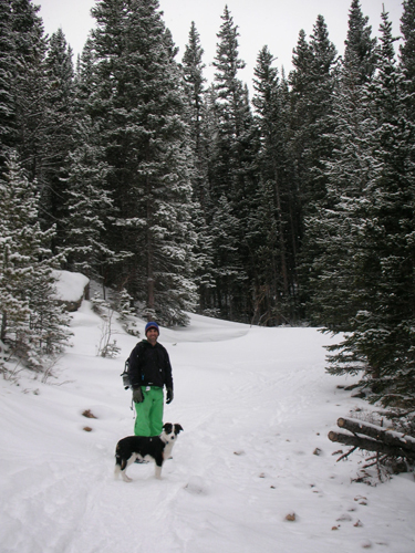 Fremont and I on a beautiful snowy day in Colorado. Taken on the Hessie Trail en route to Lost Lake. 