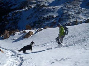 James Dziezynski and Fremont the border collie romp at Herman Gulch.