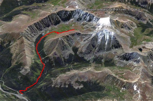 Stevens Gulch Colorado -- near Grays and Torreys Peaks. Searching for the Goatfinger Couloir. 