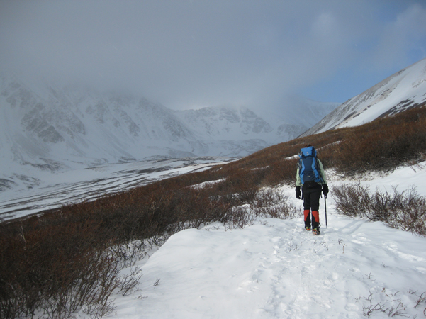 Approaching Goatfinger Couloir Mount Edwards