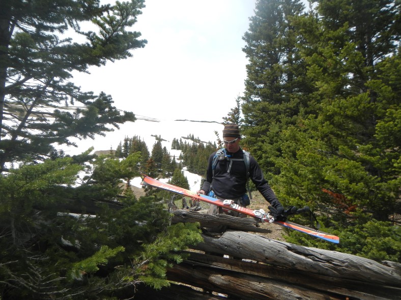 Paul found this pair of old, not-that-beat-up pair of telemark skis in an old cabin on the way. We left 'em there. 