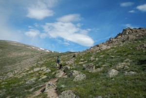 Nearing the saddle between Rosalie Peak and Pegmatite Points.