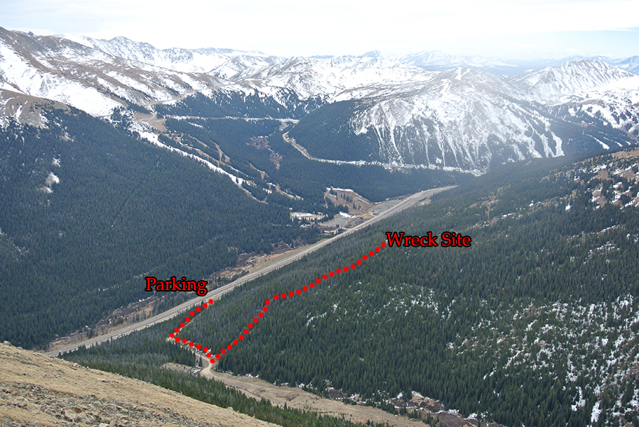 Path to the wreck site as seen from Mount Bethel. 