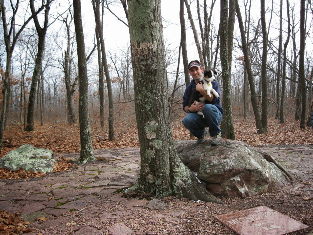 Man and puppy at Taum Sauk, Missouri. 